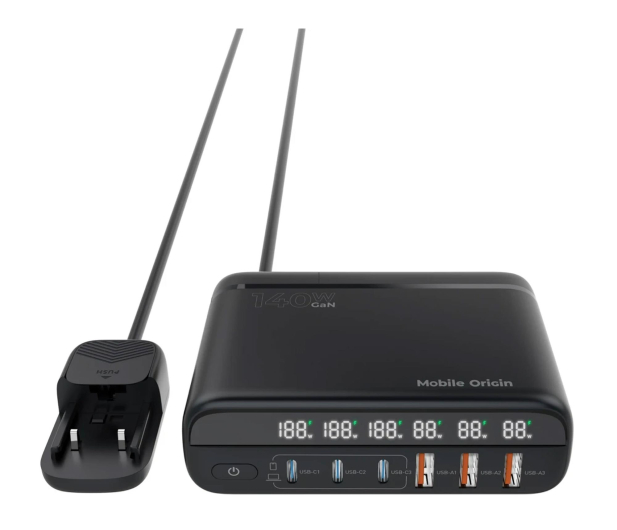 Mobile Origin GaN 140W Travel Charger Hub PW12 EU/UK/US3x USB-C + 3x USB-A - 1504108 - zdjęcie 4